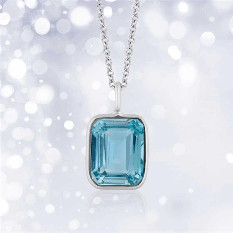 Bezel set Octagon Blue Topaz Necklace